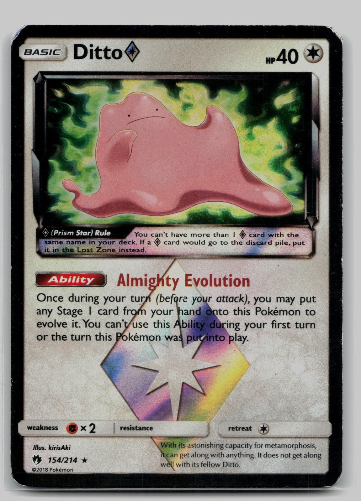 Ditto ◇ 154/214 Prism Star Rare Lost Thunder Pokemon Holo Heavily Played