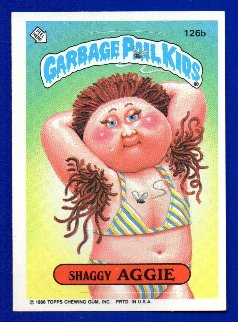 ADESIVO SHAGGY AGGIE 1986 SECCHIO DELLA SPAZZATURA BAMBINI GPK #126B NEARMINT ANGOLI ACUTI 