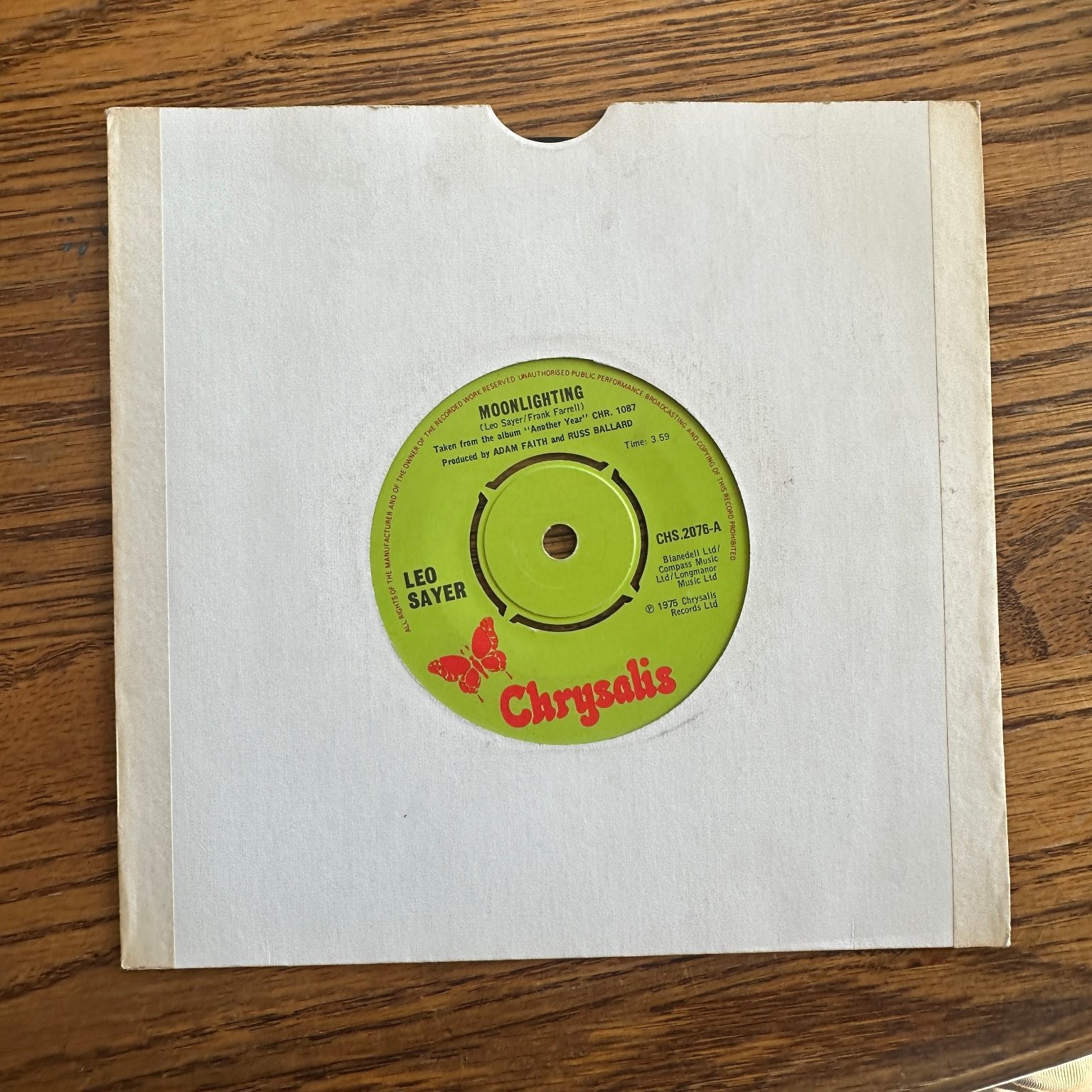 Leo Sayer – Moonlighting 7" Single Record 1975 Chrysalis Pop 45 RPM