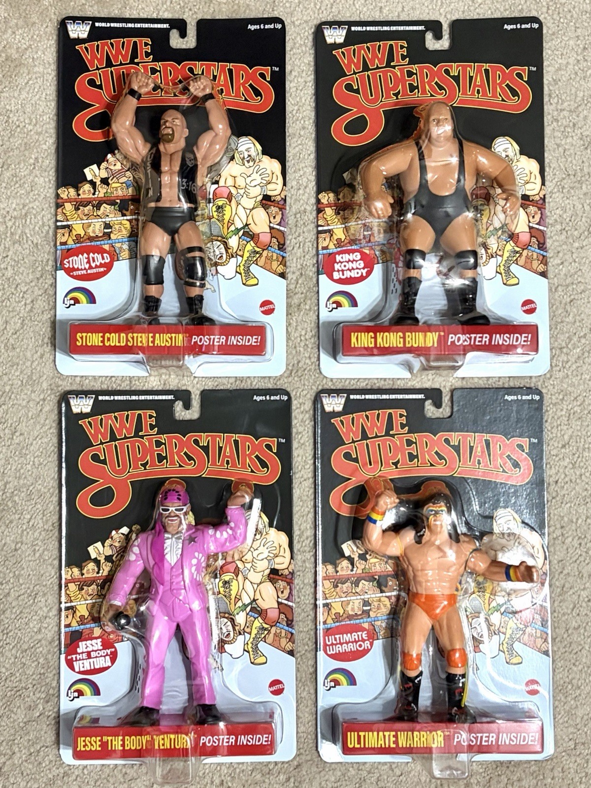 Mattel LJN WWE Superstars Black Card Wave 2 Stone Cold Bundy Warrior Ventura Set