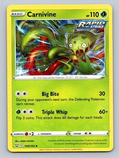 Carta Pokemon 2021 stili di battaglia Carnivina 9/163