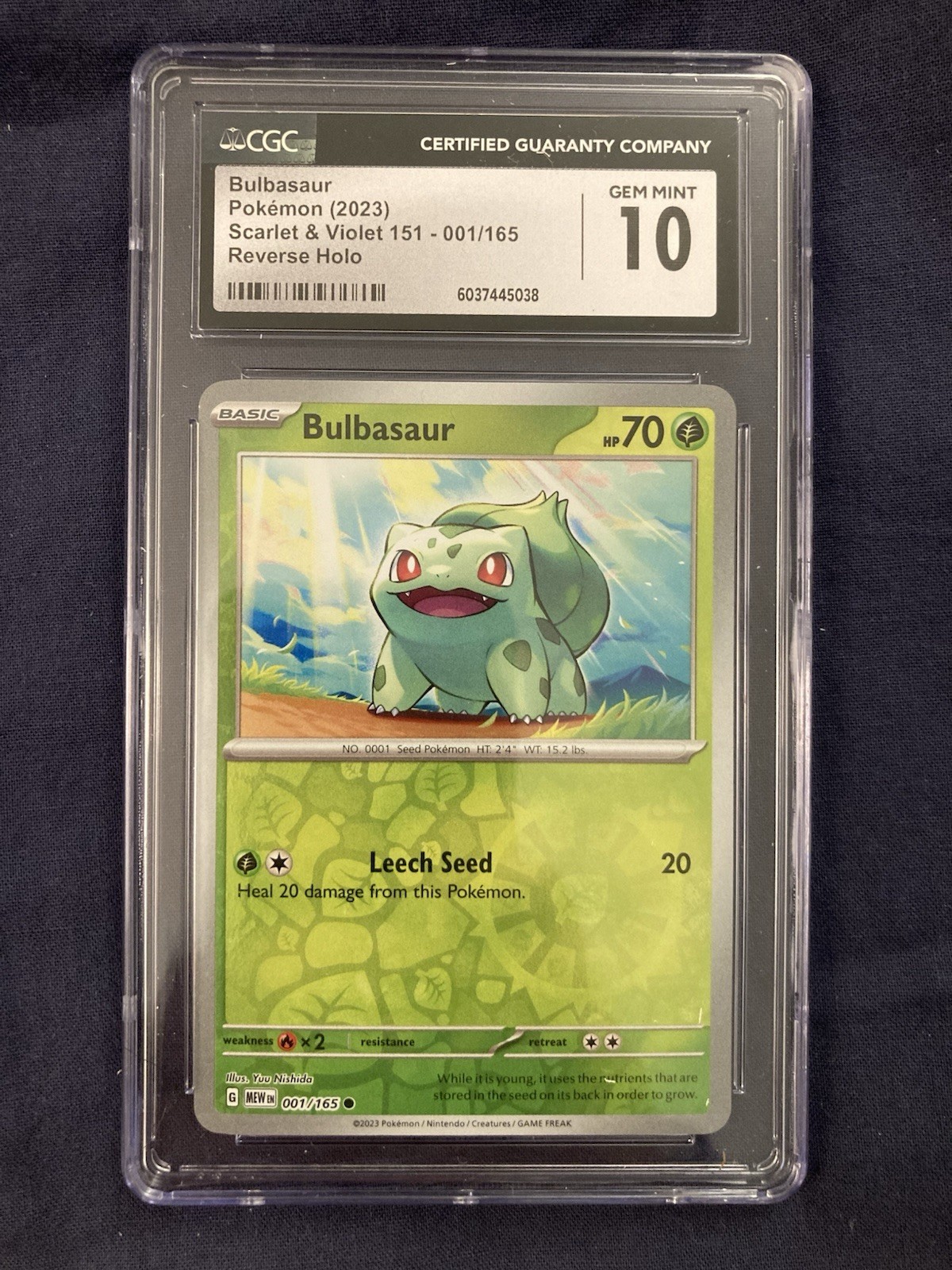 CGC GEM MINT 10 Bulbasaur 001/165 Sv: Scarlet & Violet 151 Common Reverse Holo