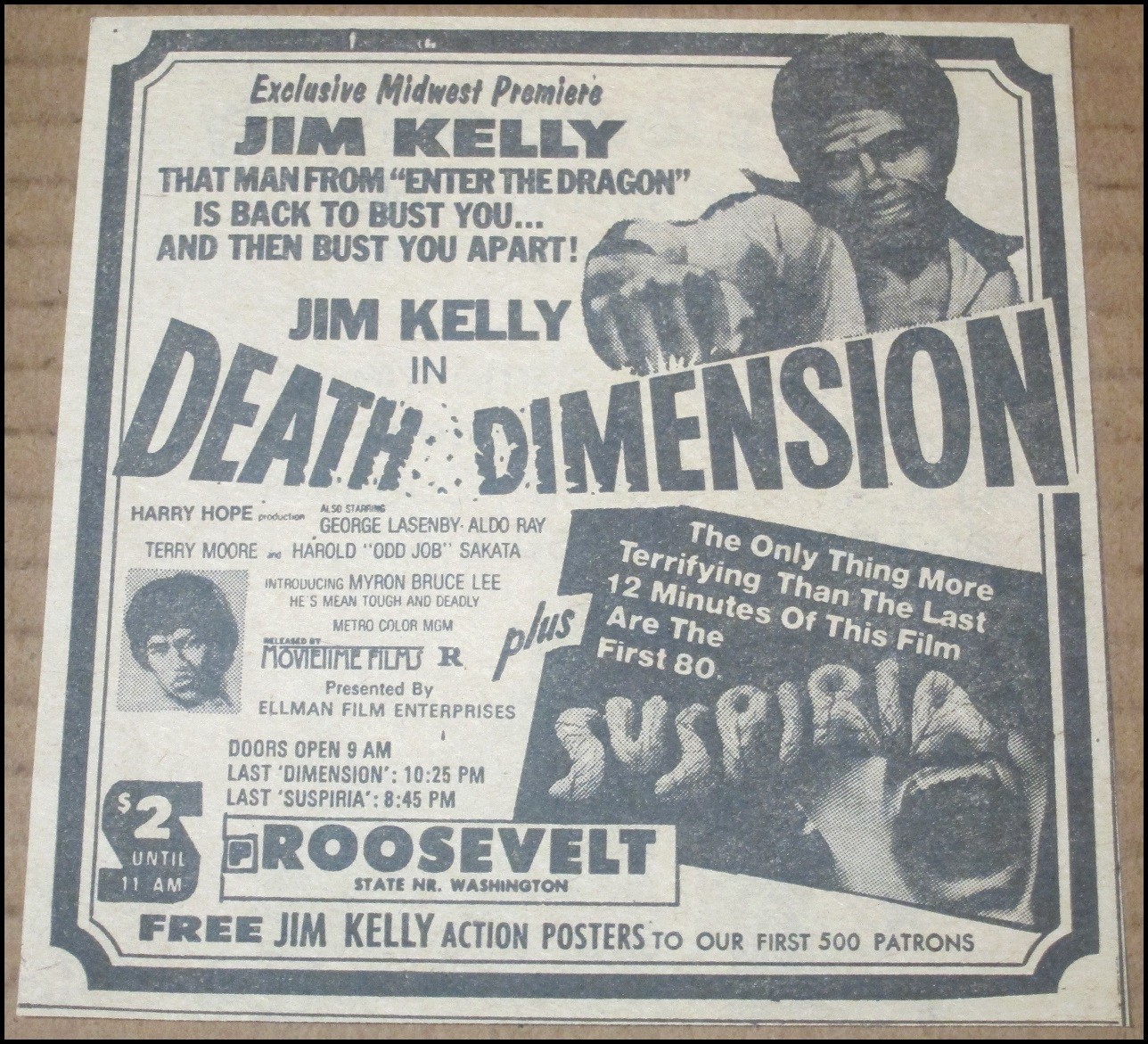 Pubblicità Stampa Dimensione Morte 1978 Ritaglio Film Pubblicità 4,5"x4,75" Jim Kelly