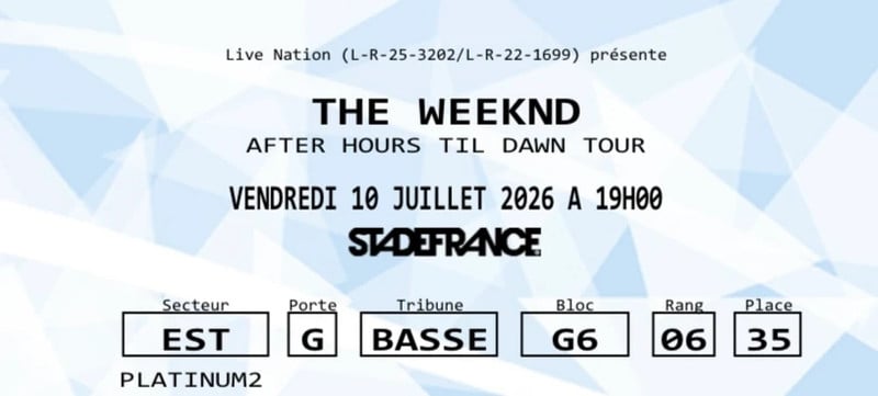 Place concert the weeknd 10/07 platinium2 au stade de France