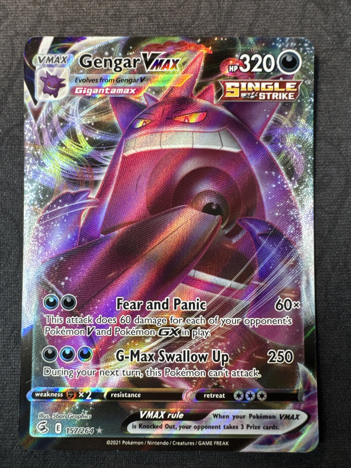 Gengar VMAX 157/264 Swsh08: Fusion Strike Holo Sword & Shield Pokemon