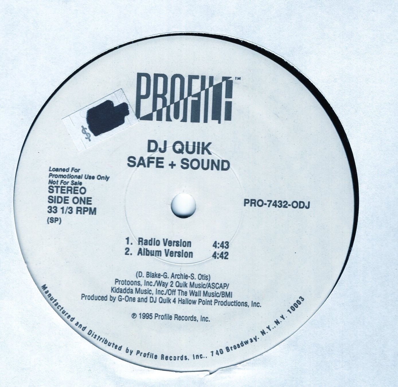 DJ QUIK  Safe and Sound  12-inch promo  PROFILE 1995