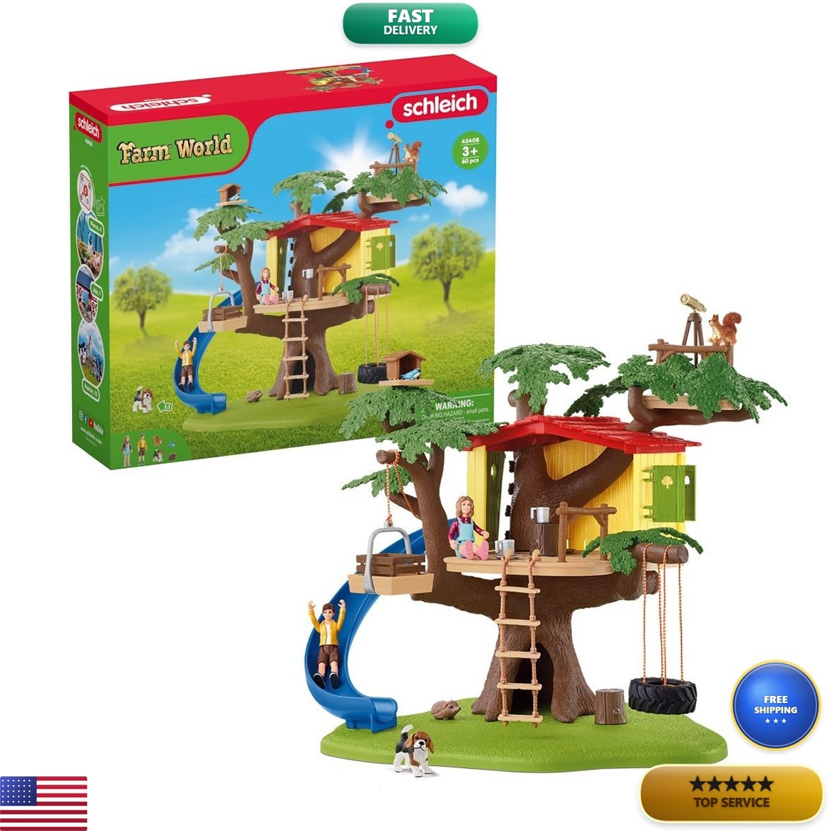 Schleich Farm World 28Pc Adventure Tree House Playset Kids 3+ 42408