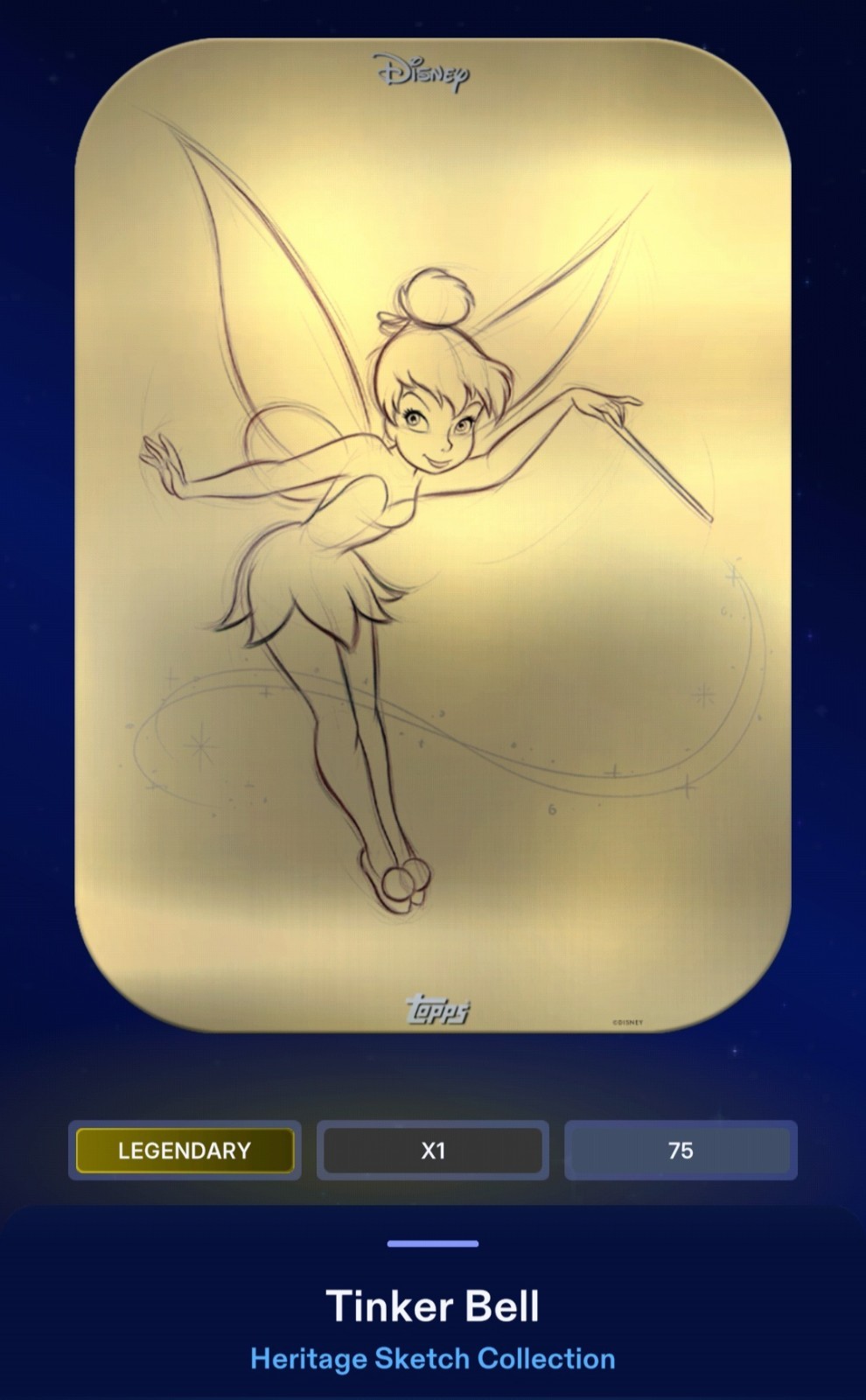 TOPPS DISNEY COLLECT Heritage Sketch Tinker Bell DIGITAL Card Legendary LE75