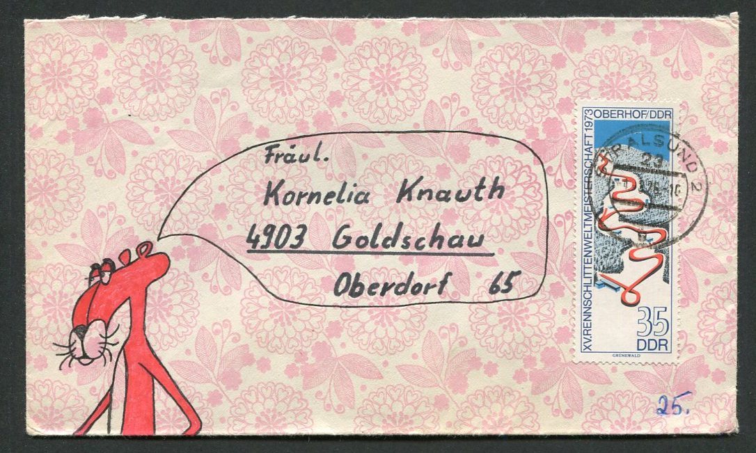 DDR LETTERA 1975 IL ROSARIO PANTHER PAULCHEN PINK PANTHER DISEGNATA A MANO SUPER!! 