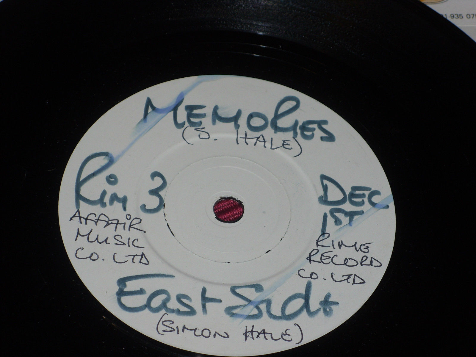 Eastside:  Memories   7"   EX  promo white label