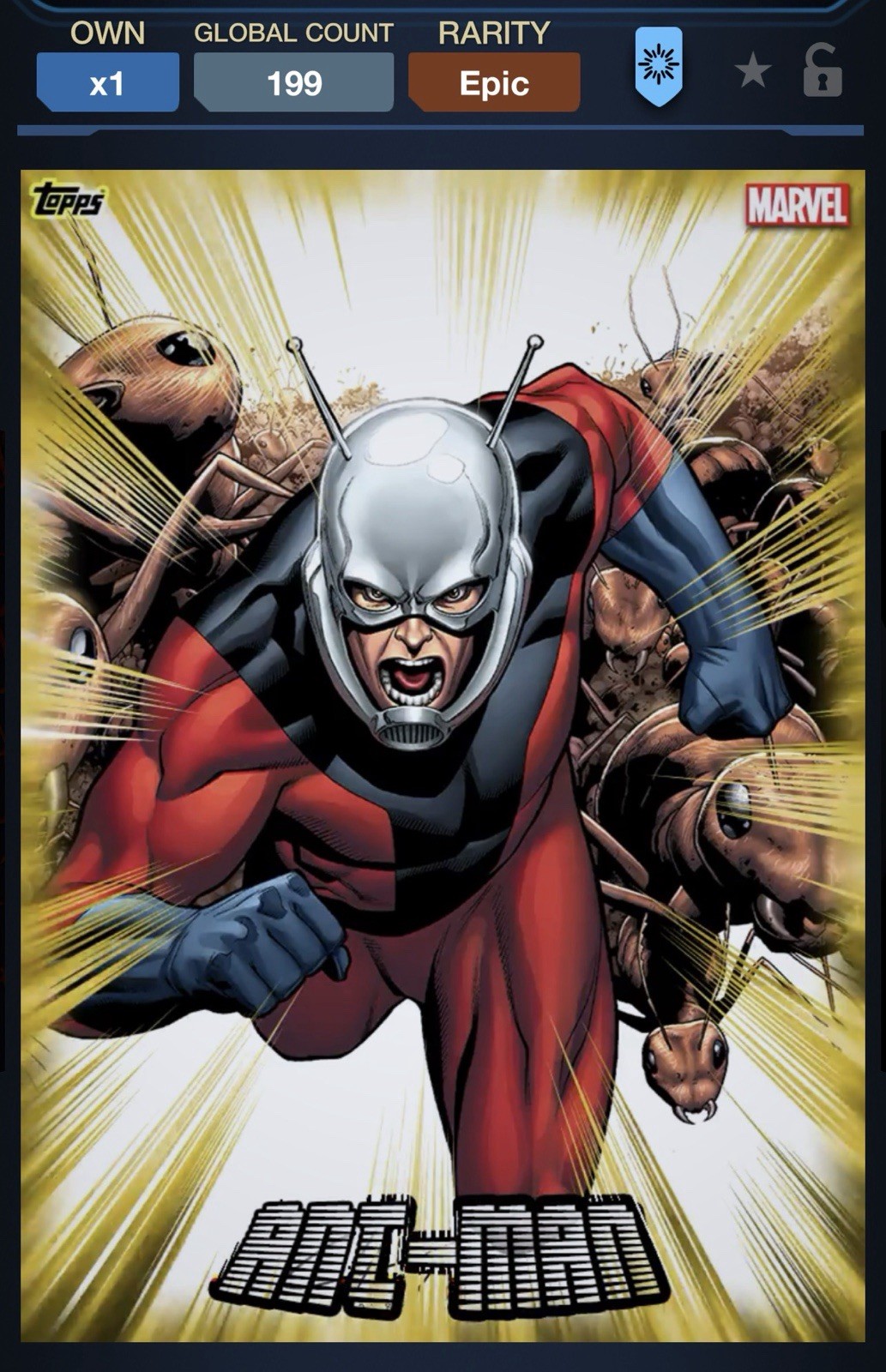 Topps Marvel Collect 2020 Collezione Cardio DIGITALE Oro EPIC 199cc Ant Man
