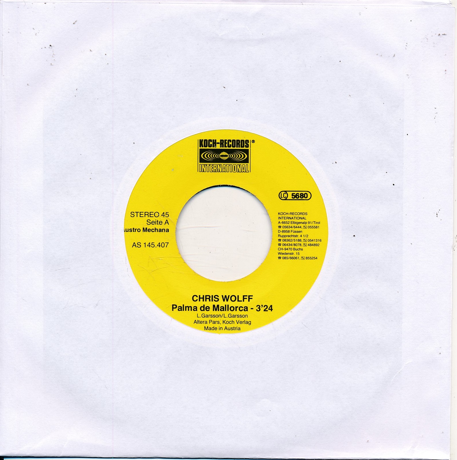 Palma De Mallorca - Chris Wolff - LC Single 7" Vinyl 233/17