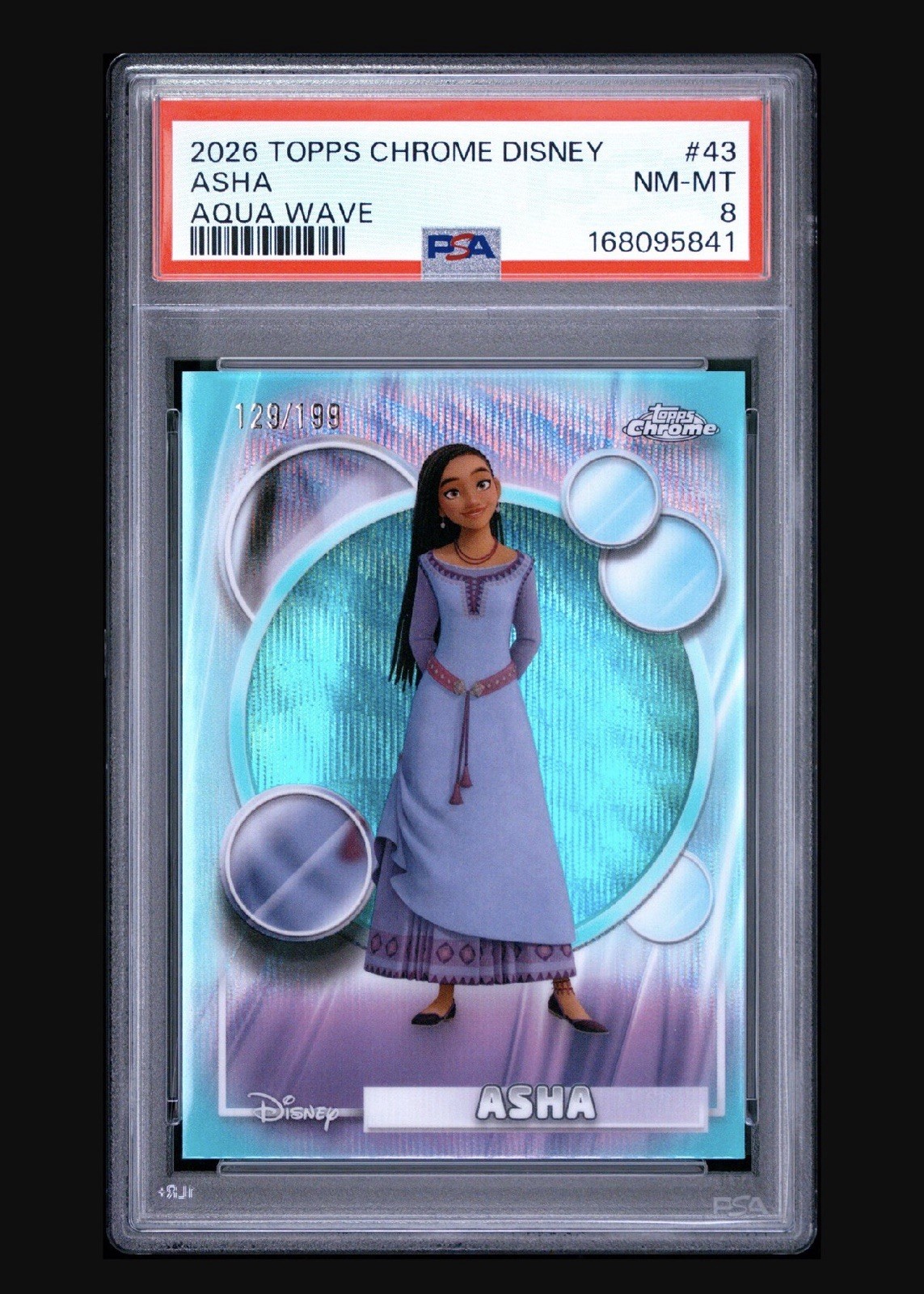 Topps 2026 Topps Chrome Disney Asha Aqua Wave #43 PSA 8/199 POP 1