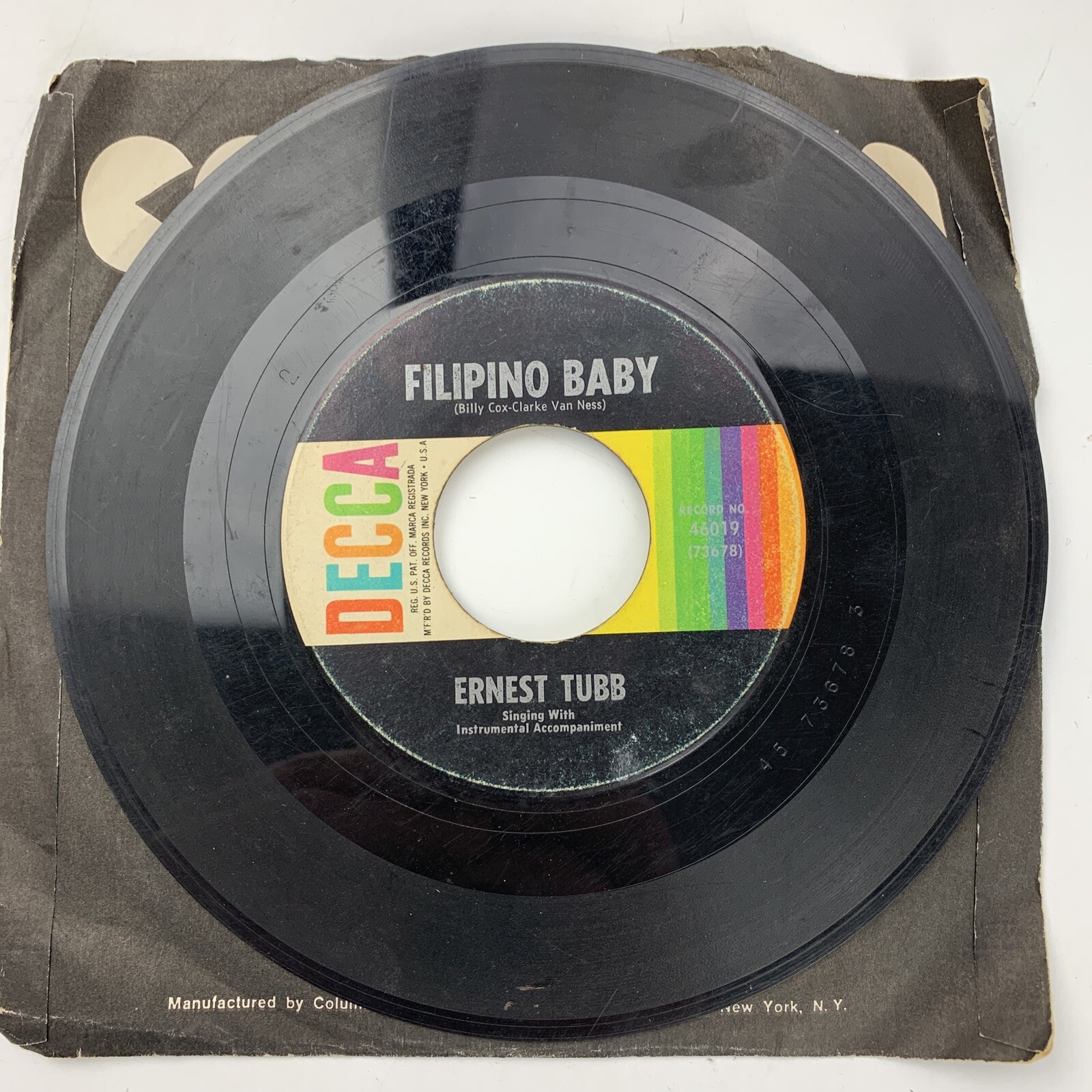 Ernest Tubb Filipino Baby / Drivin Nails In My Coffin 45 RPM Disco Vinile