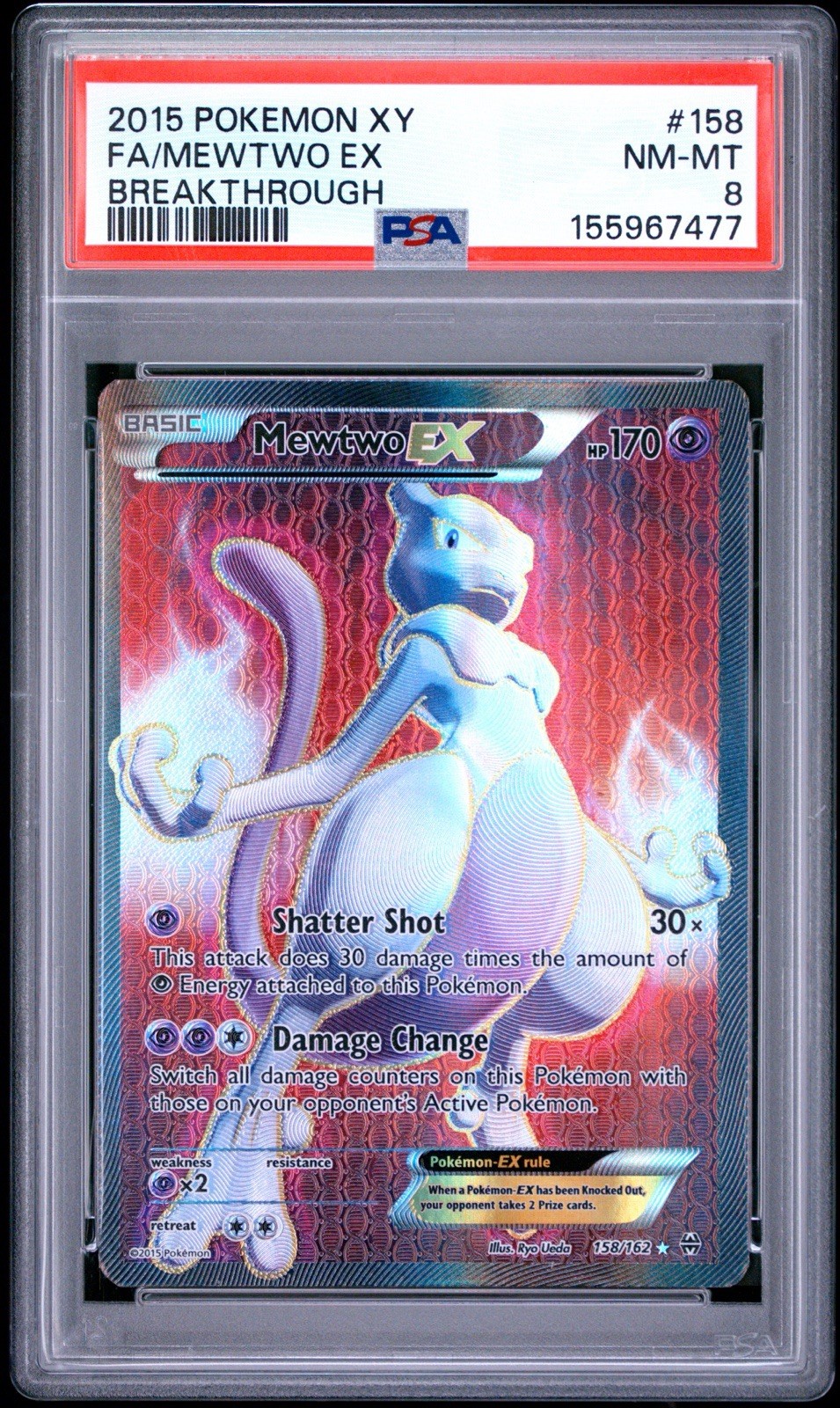 Mewtwo EX (158 Full Art) 158/162 Breakthrough 2015 PSA 8