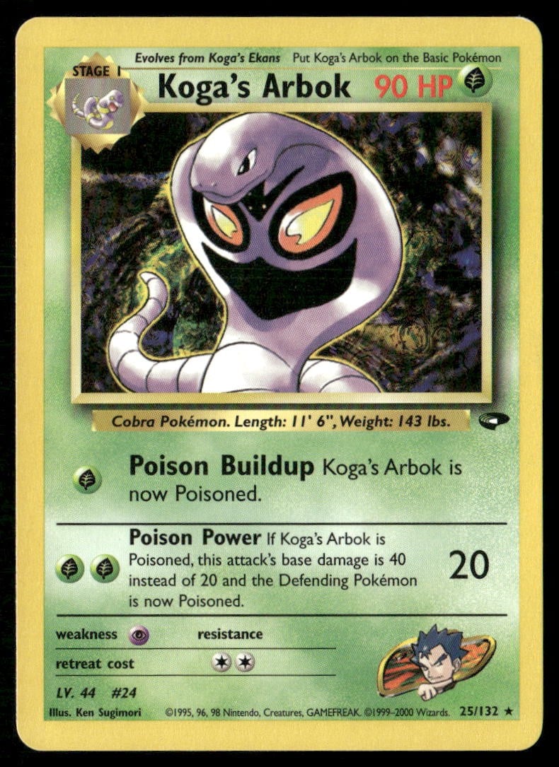 Koga's Arbok 25/132 Rara Sfida Palestra Pokemon Illimitato Molto Giocato