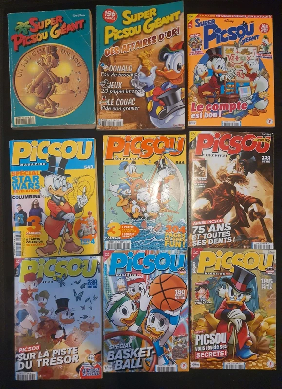 Lot 9x Picsou Magazine + Super Picsou Géant n° 52 / 144 / 244 / 543 / 544 / 566 / 569 / 576 / 578