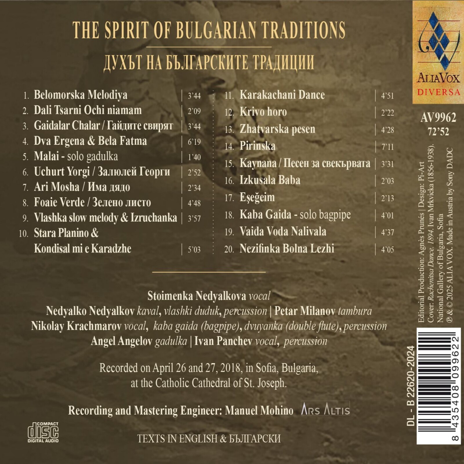 AV9962 Nedyalko Nedyalkov Spirito Della Musica Bulgaro CD AV9962 NUOVO