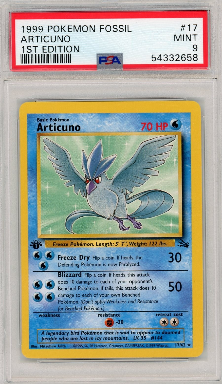 1999 POKEMON FOSSIL #17 ARTICUNO1° EDIZIONE PSA 9