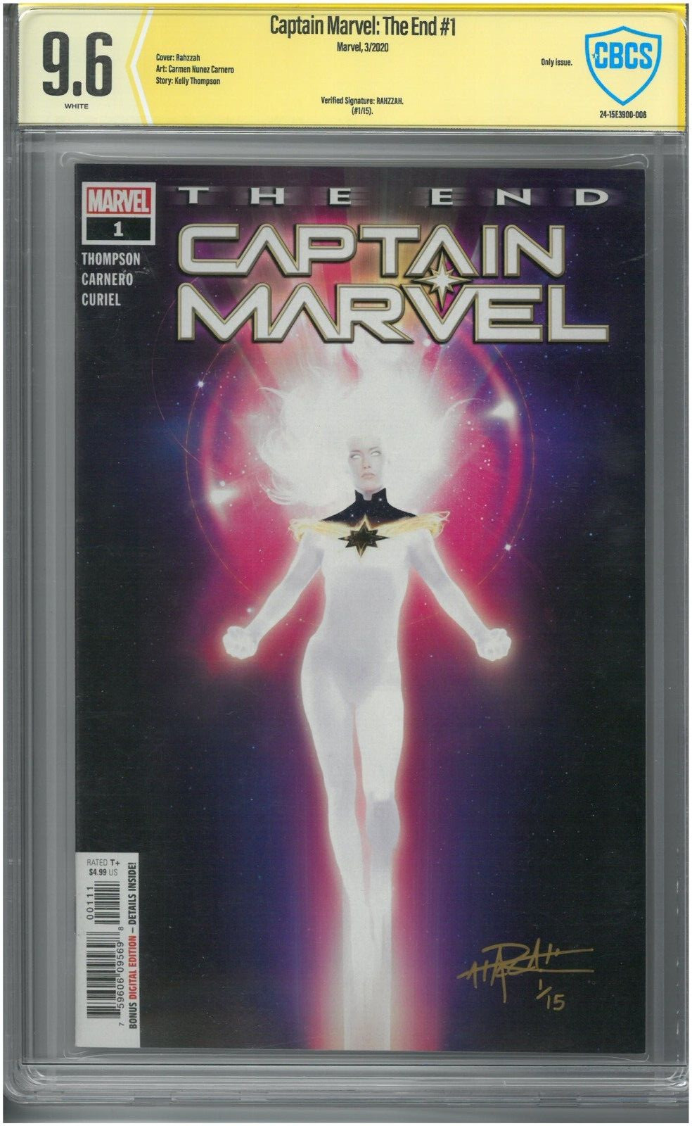 Copertina Captain Marvel: The End #1 CBCS 9.6 Rahzzah FIRMATA IN ORO DA: RAHZZAH🔥