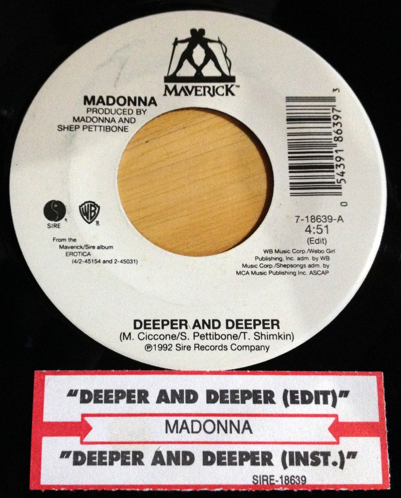 Madonna 45 Deeper and Deeper (edit / instrumental)  w/ts  EX