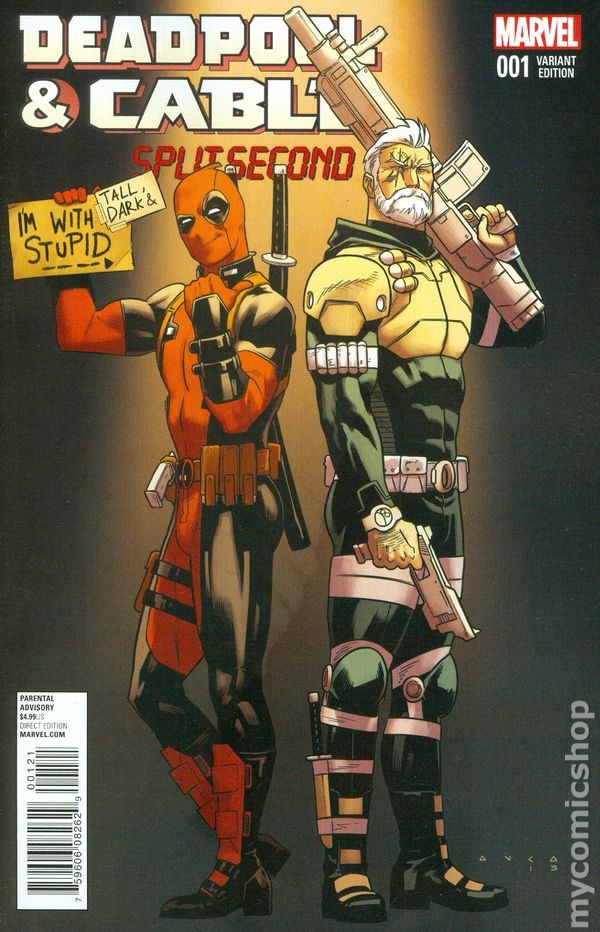 Deadpool e Cable Split Second 1B Anka Variant VF 8.0 2016 Immagine Stock