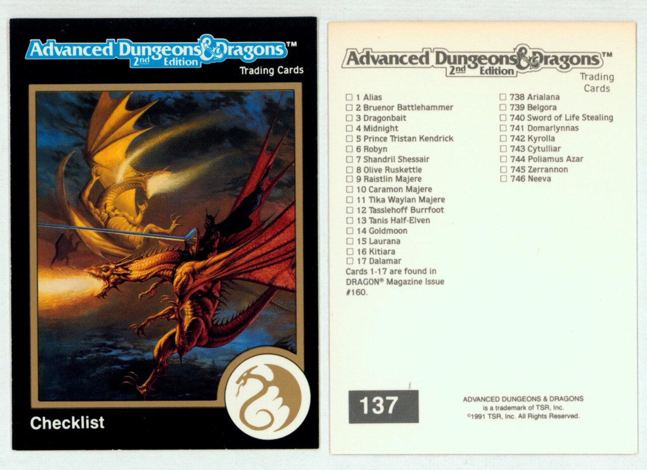 1991 TSR AD&D Gold Border Dungeons & Dragons RPG Fantasy Art Card #137 lista di controllo