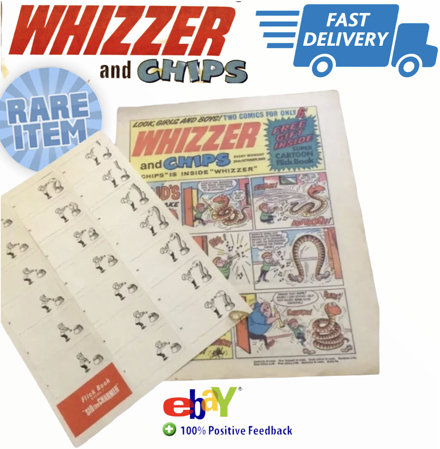 rare comic whizzer and chips #2 with free gift  25/10/1969 ipc wfg rare Beano