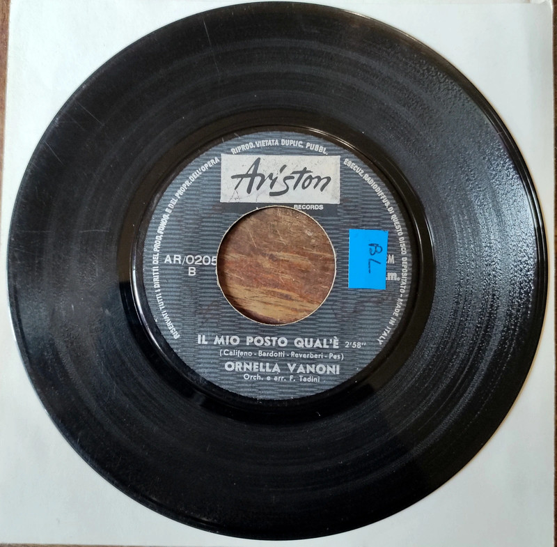 Ornella Vanoni Il Mio Posto Qual'è - Tristezza Per Favore Vai Via . Disco 7" Vinile 45 rpm No Cover