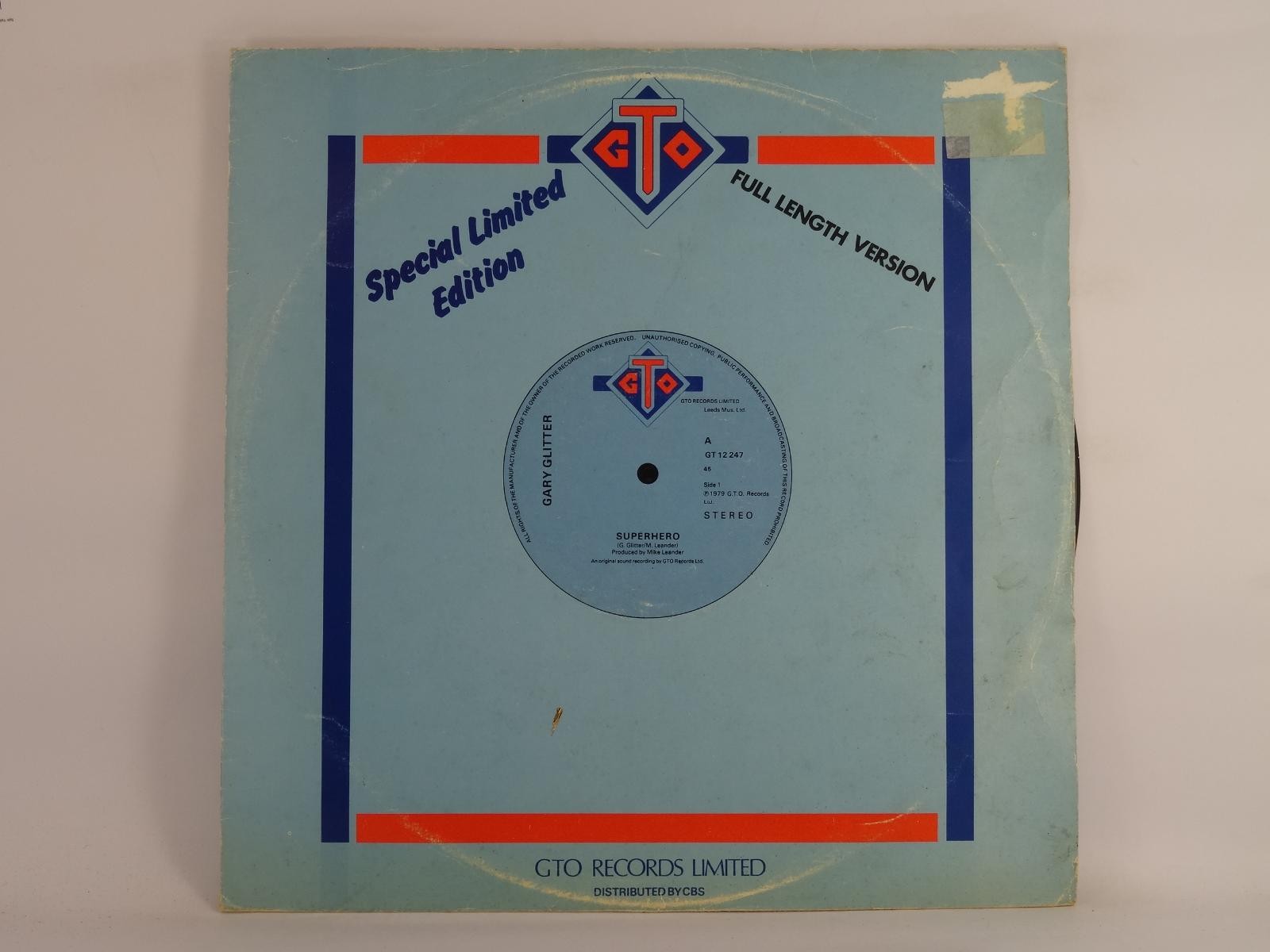 GARY GLITTER SUPERHERO (168) 2 Track 12" Single including Company Sleeve GTO REC