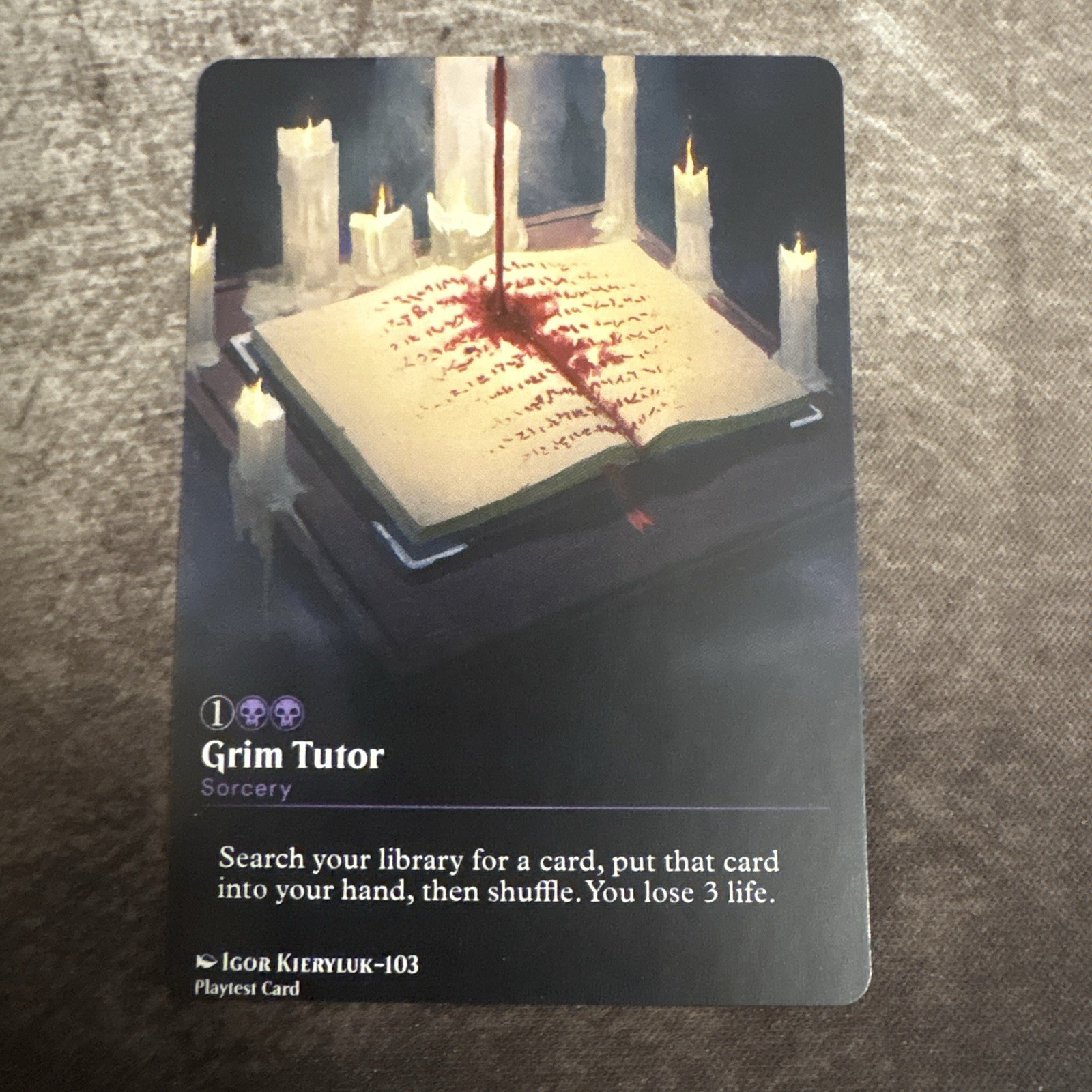 Grim Tutor - Custom Art Playtest Card Commander Magic: The Gathering