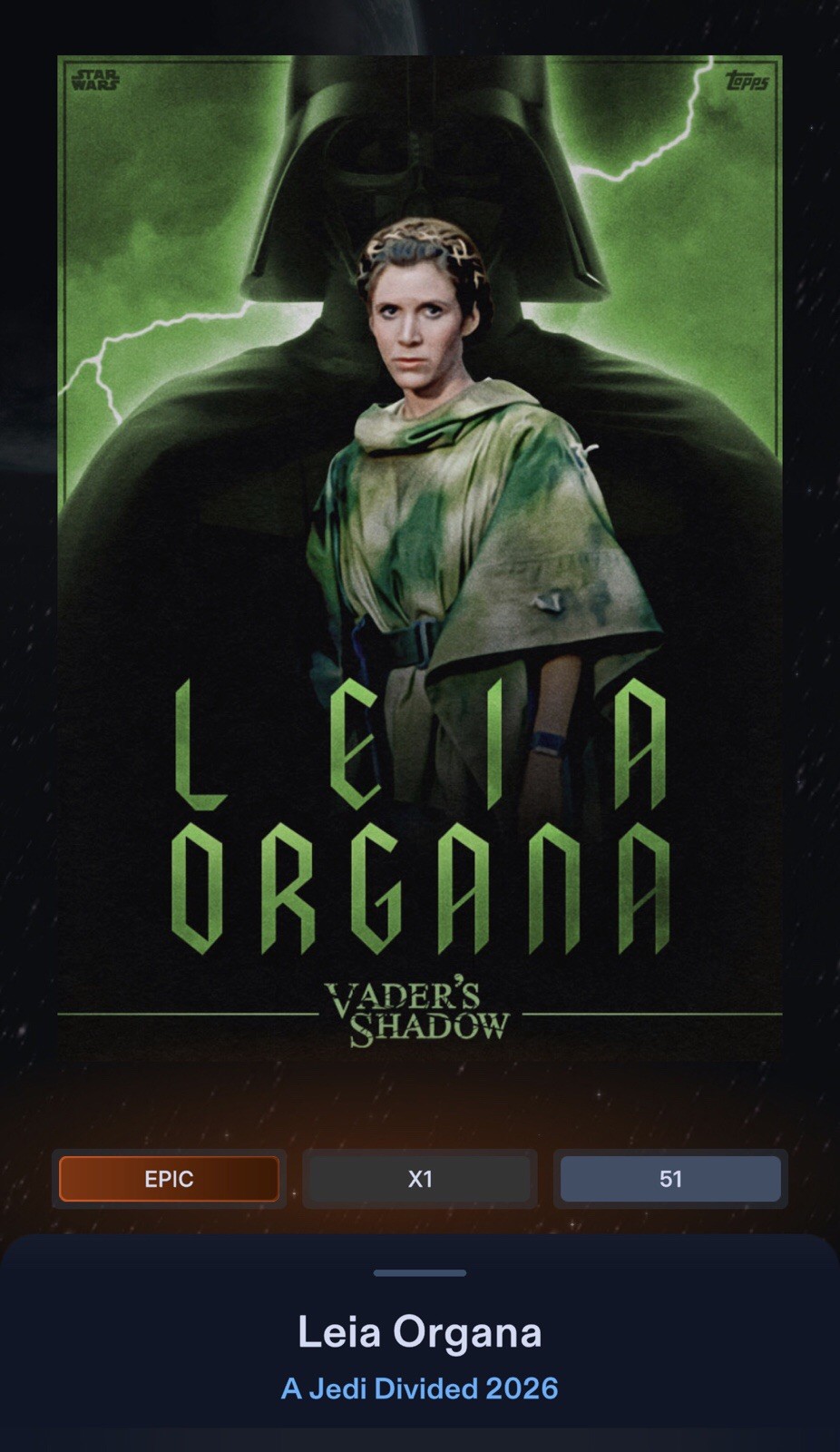 EPIC A JEDI PRINCIPESSA DIVISA LEIA ORGANA TOPPS STAR WARS CARD TRADER