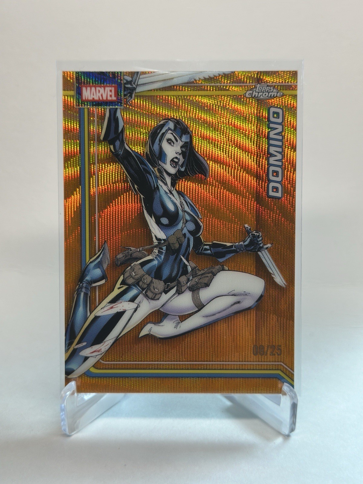 RARO! 2026 TOPPS CHROME MARVEL DOMINO #30 RIFRATTORE ONDA ARANCIONE 8/25