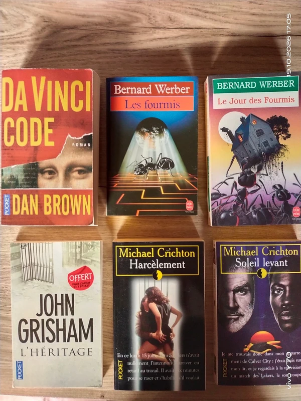Lot de 6 livres-romans de Werber, Crichton, Grisham et Dan Brown