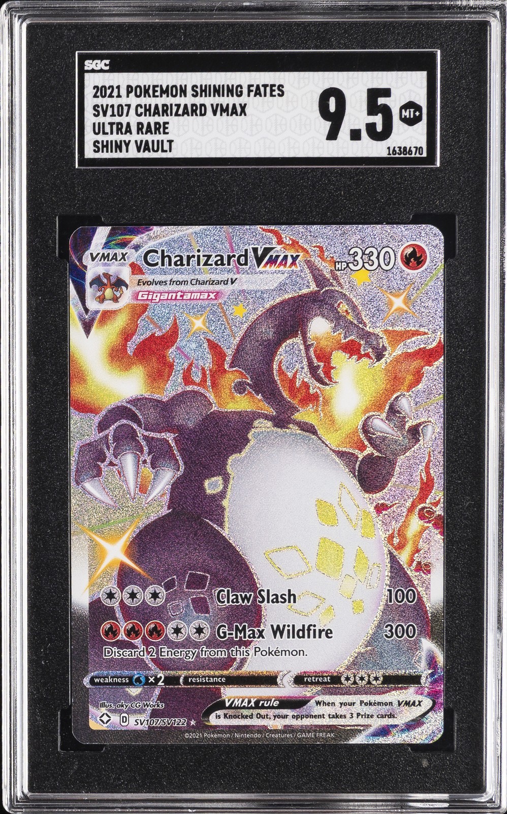 POKEMON SHINING FATES 2021 ULTRA RARO #SV107 CHARIZARD VMAX SGC 9,5