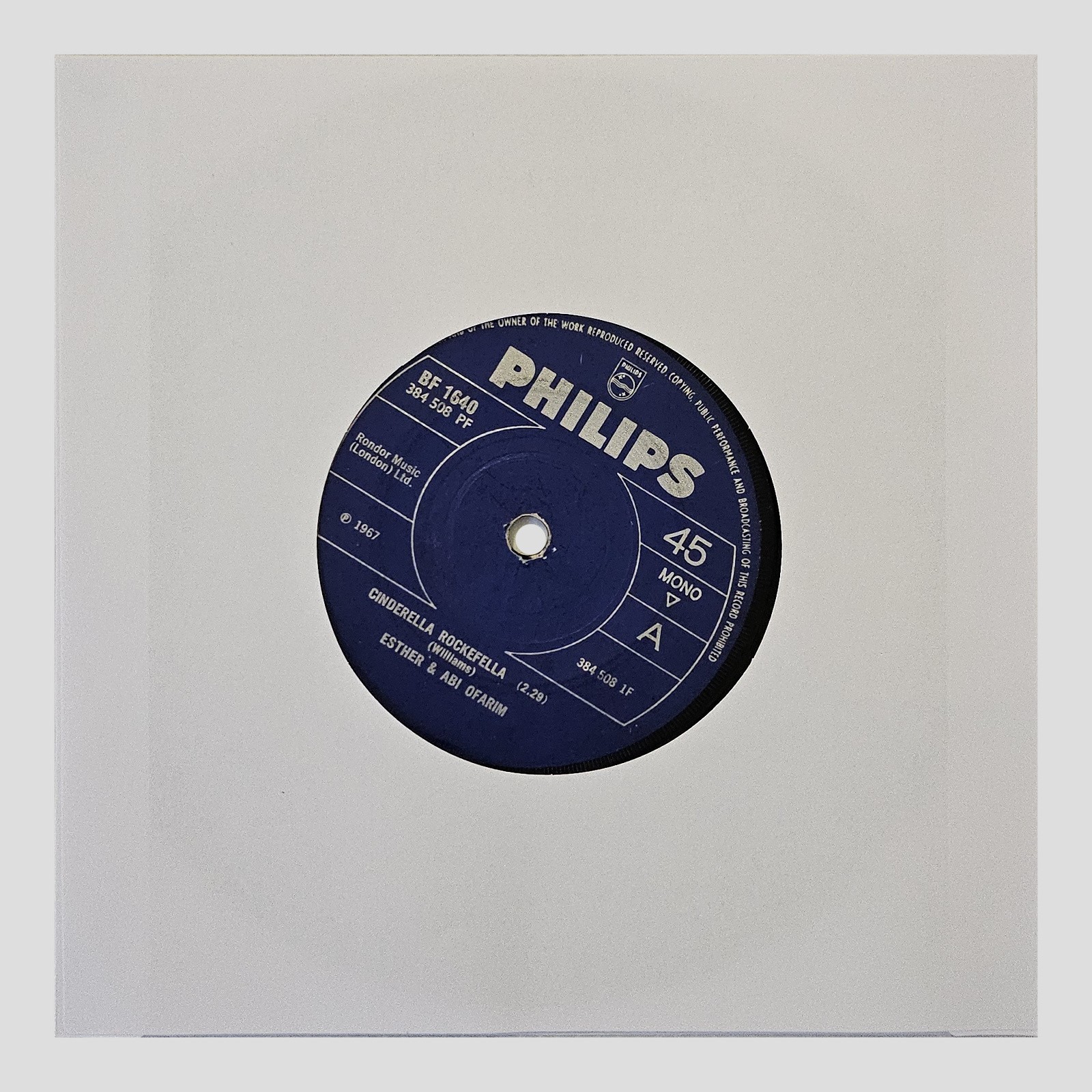 Esther and Abi Ofarim - Cinderella Rockefella 7" 45 RPM Vinile