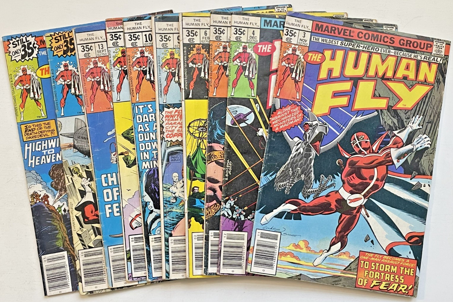 LOTTO 10 LETTORI LIBRI L'ET�� DEL BRONZO Marvel Comics THE HUMAN FLY # 3-19 DAREDEVIL 1977