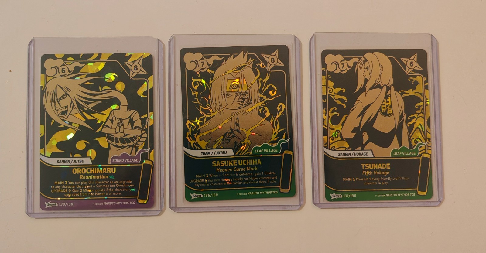 Lot de 3 secret Naruto mythos, tsunade, Sasuke et oroshimaru Eng, 1er Edition 