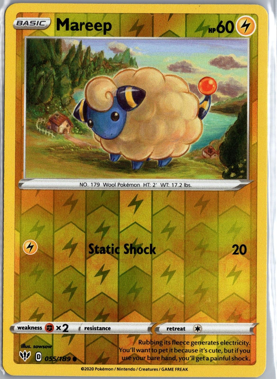 Mareep 055/189 Oscurità Comune Incendio Pokemon Holo Inverso Giocato Leggermente