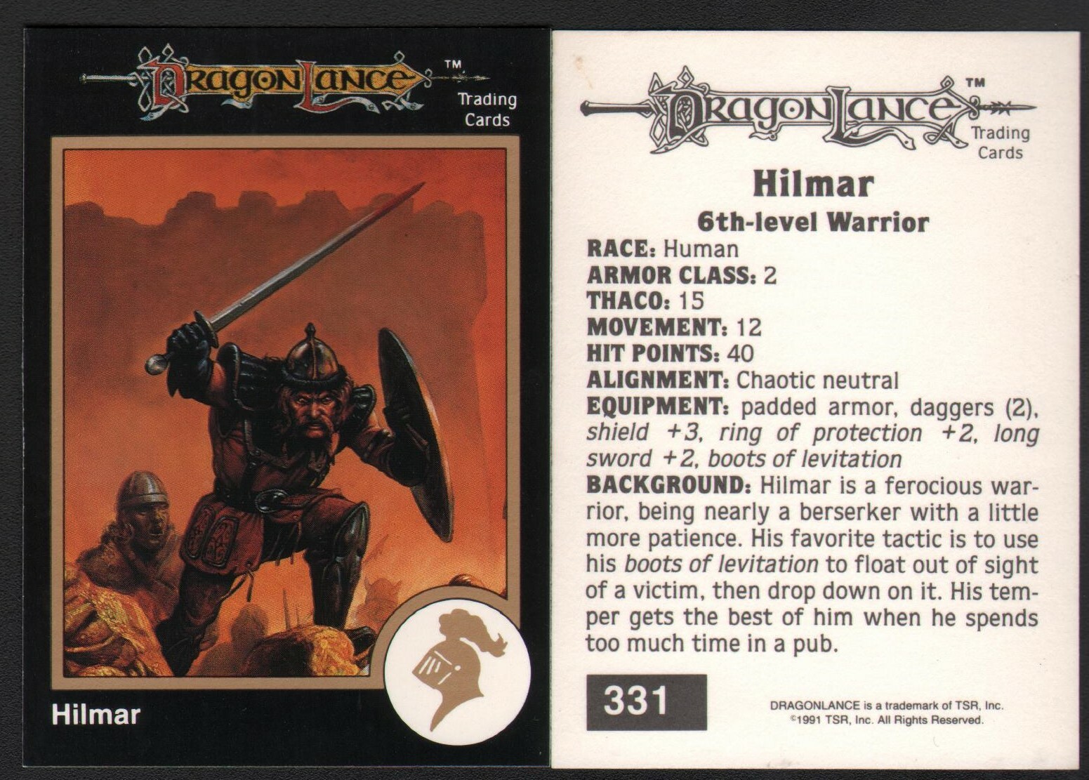 1991 TSR AD&D Gold RPG Fantasy Art RPG Card #331 Dungeons & Dragons Dragonlance