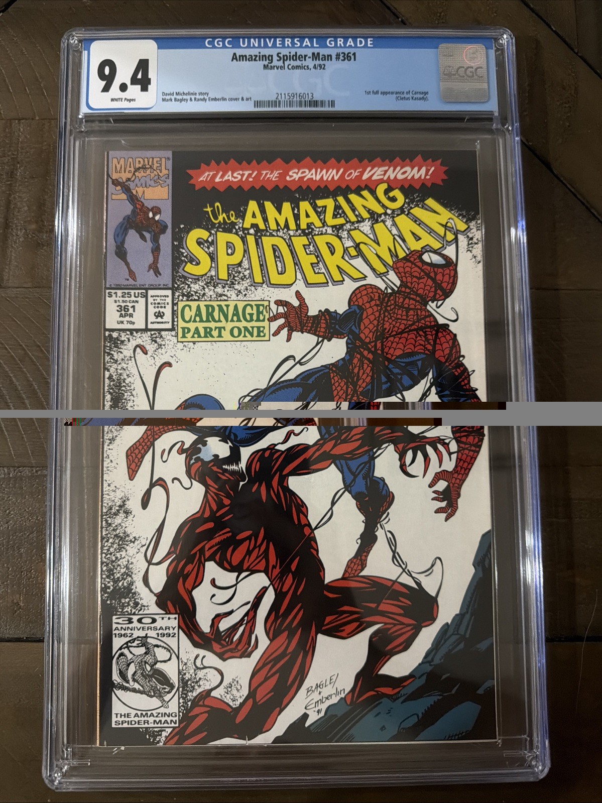 Amazing Spider-Man #361 seconda stampa CGC 9,4 pagine bianche 1° carneficina 1992