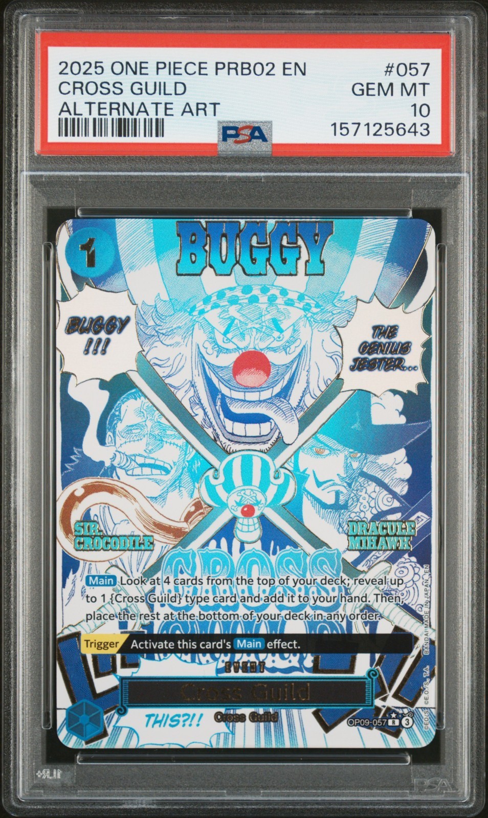 2025 One Piece PRB02 EN Cross Guild arte alternativa #057 PSA 10 GEM MINT