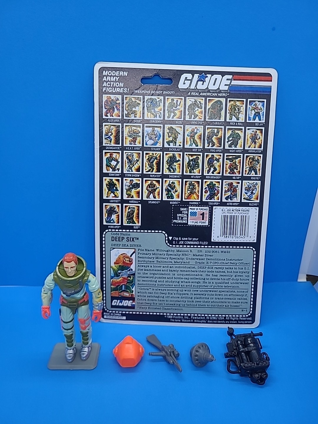 GI JOE Deep Six, Near Complete, 1989 Vintage Hasbro Full Uncut Cardback