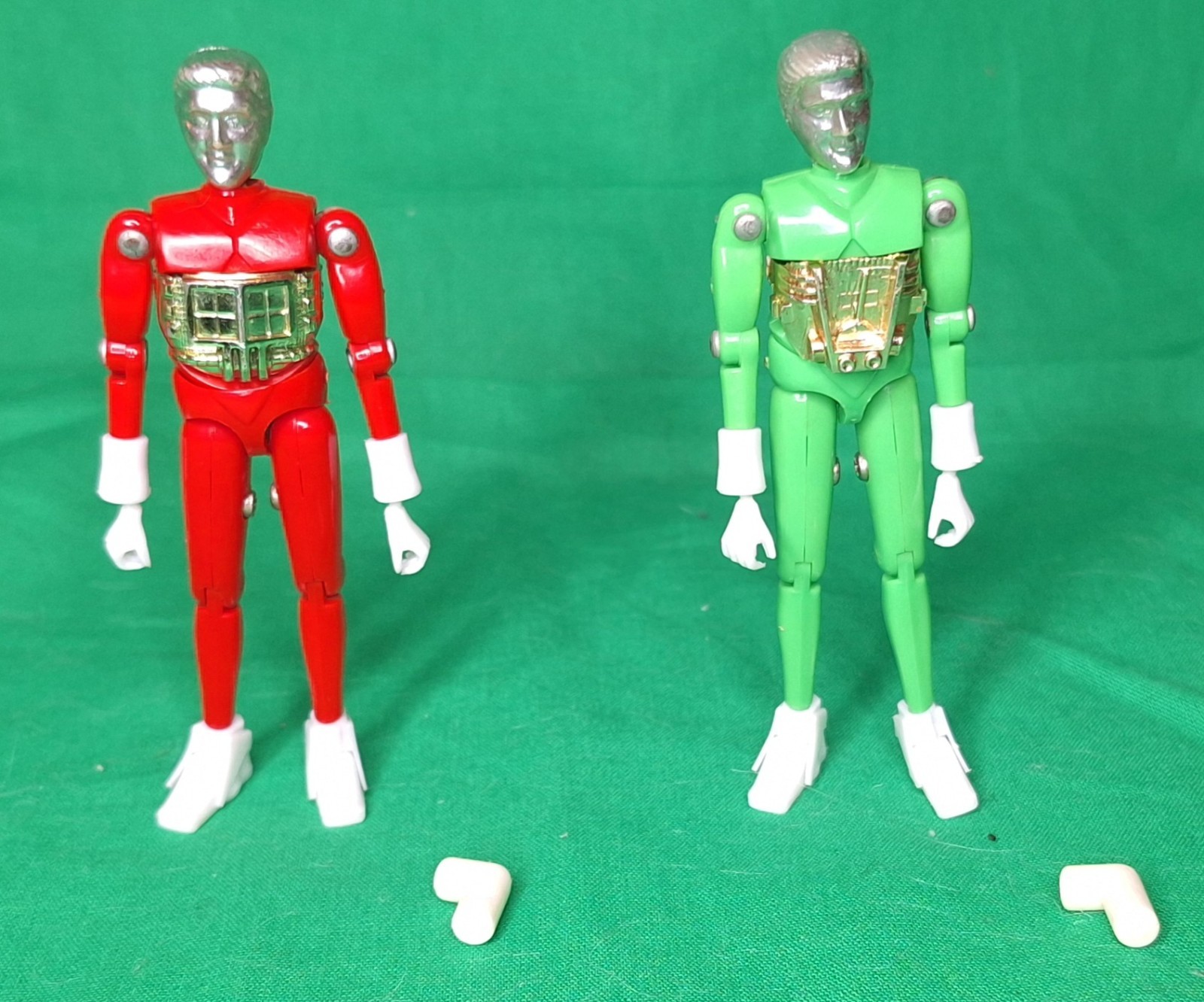 Micronauts Opaque Red And Green Time Traveler Figures Complete Vintage Mego
