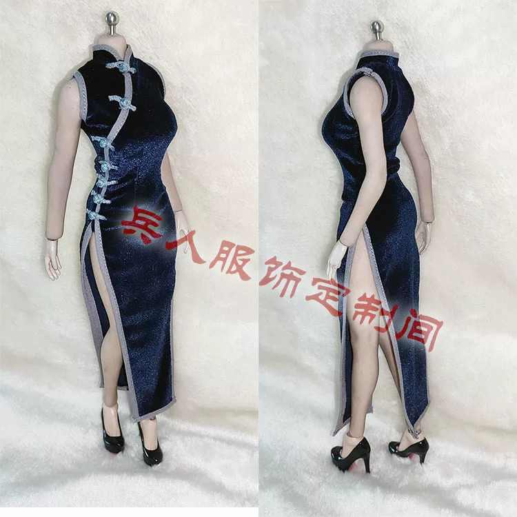 Abito Cheongsam 1:6 chic senza maniche in velluto per 12" donna PH TBL UD LD body toys