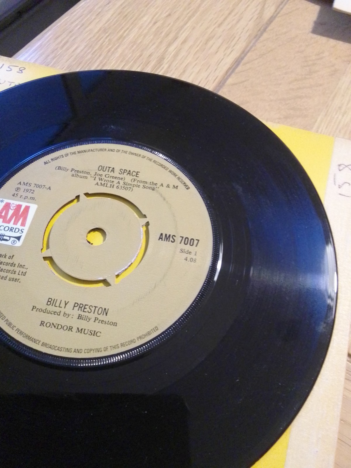 Billy Preston. Outa Space/The Bus. 7". 1972. Excellent. ref 158