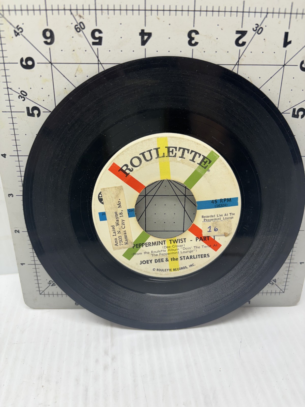 Joey Dee Starliters Peppermint Twist Parts 1 2 45 Roulette R-4401 Vinyl