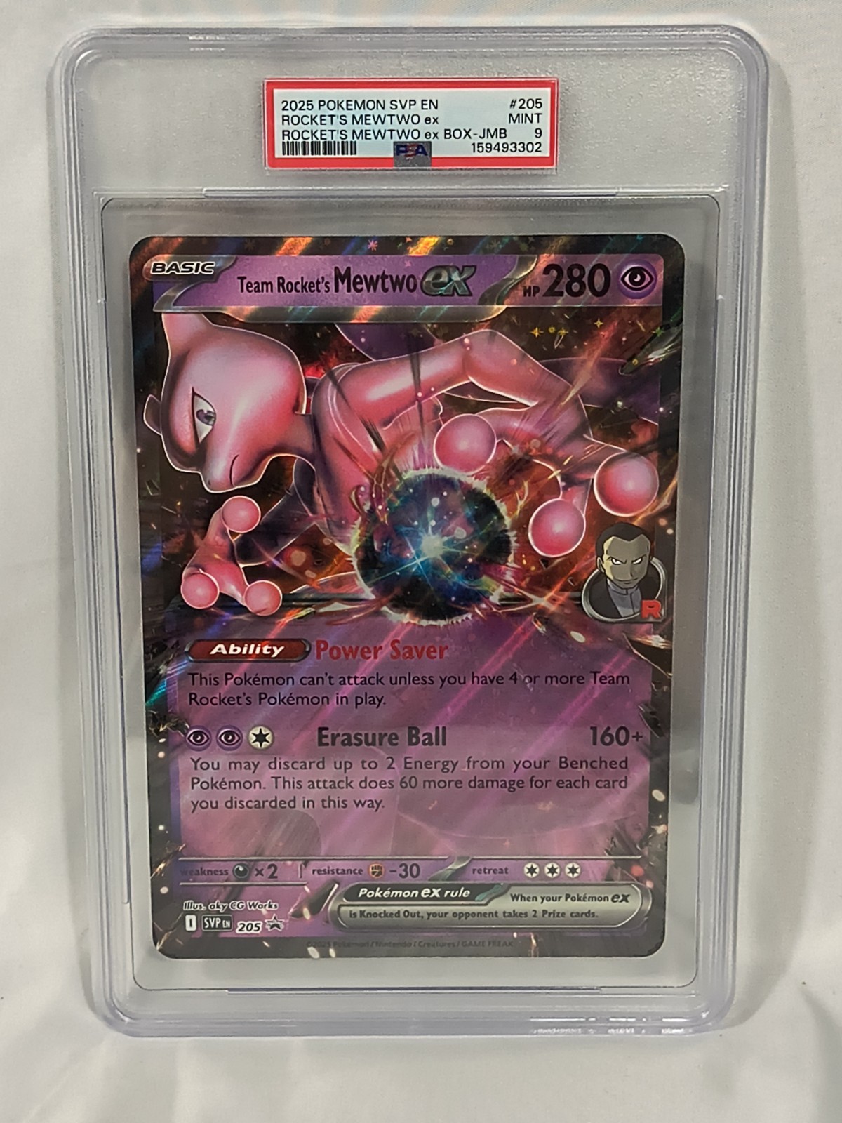 JUMBO Rocket's Mewtwo Ex 2025 SVP EN BSP Box Promo #205 PSA 9