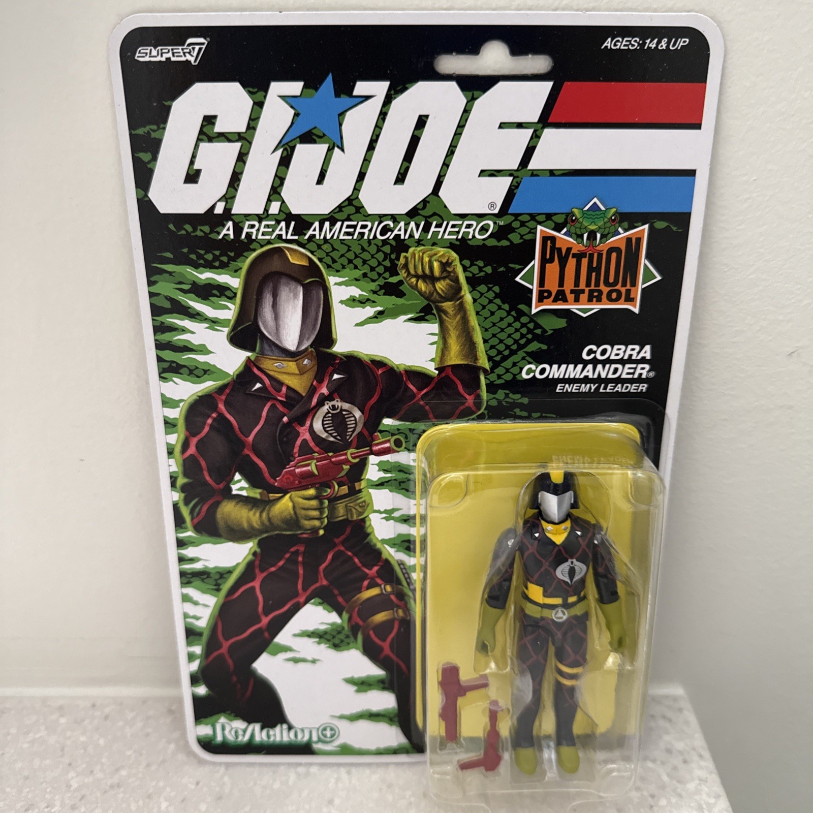 Super7 GI Joe ReAction+ Python Patrol Cobra Commander 3.75 O-Ring Cardato NUOVO
