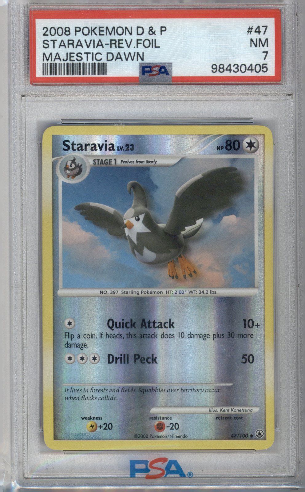 2008 POKEMON DIAMANTE E PERLA MAJESTIC DAWN #47 STARAVIA REVERSE HOLO PSA 7